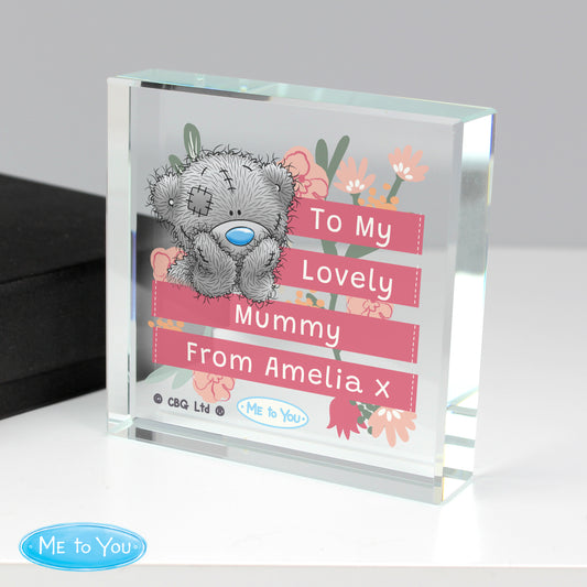 Personalised Me To You Floral Crystal Block