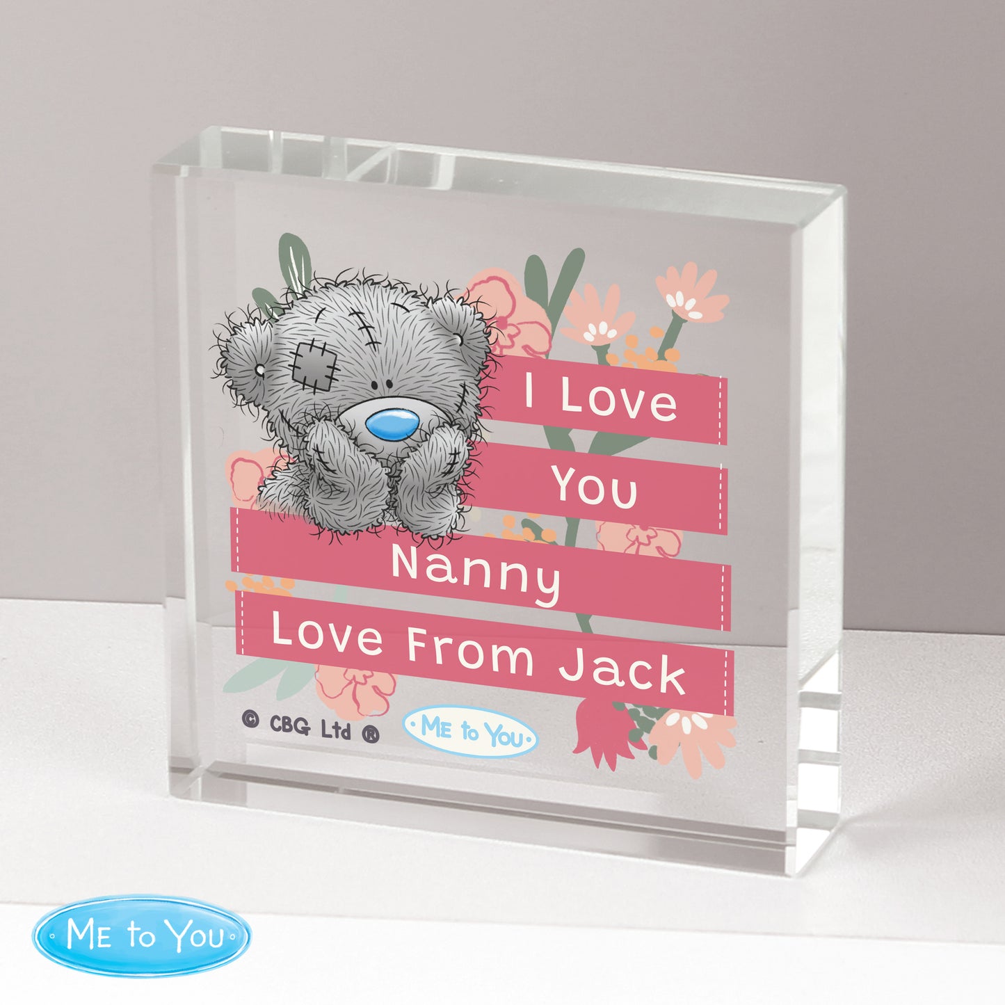 Personalised Me To You Floral Crystal Block