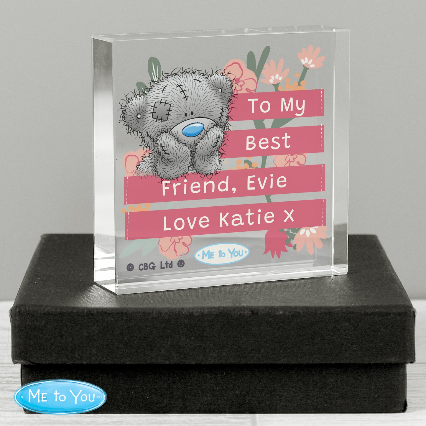 Personalised Me To You Floral Crystal Block