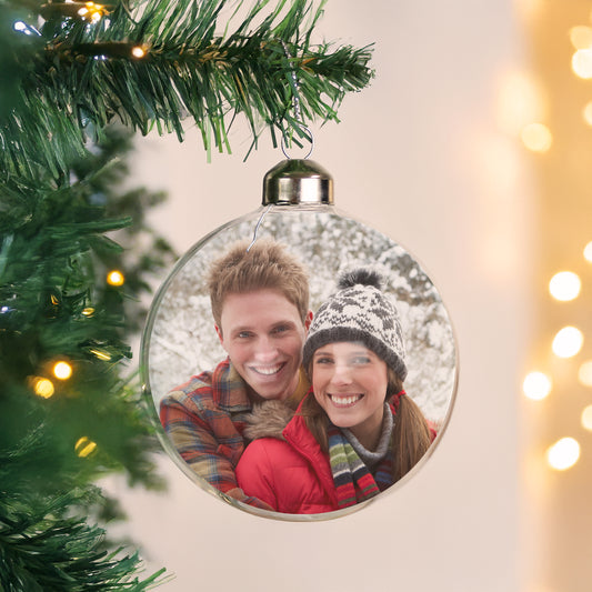 Personalised Photo Upload Glass Christmas Bauble