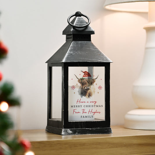 Personalised Highland Cow LED Lantern – Light Up Christmas Ornament