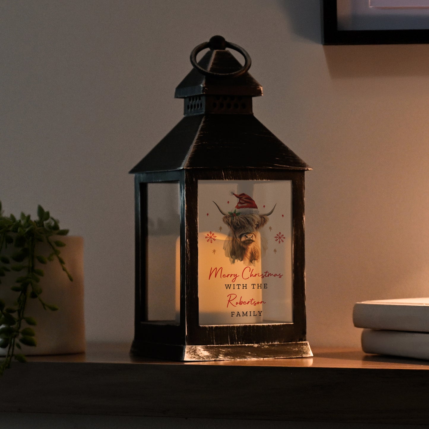 Personalised Highland Cow LED Lantern – Light Up Christmas Ornament