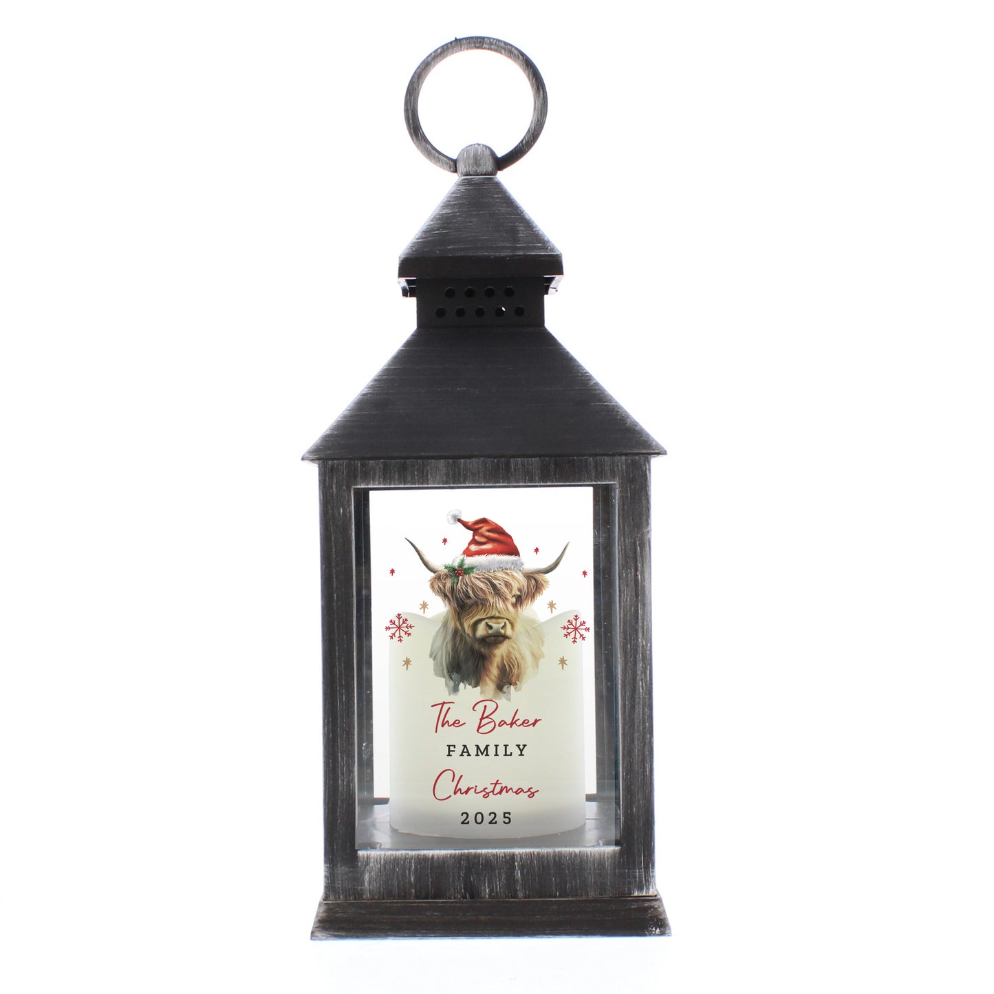 Personalised Highland Cow LED Lantern – Light Up Christmas Ornament