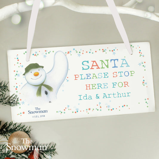 Personalised The Snowman 'Santa Stop Here' Wooden Sign