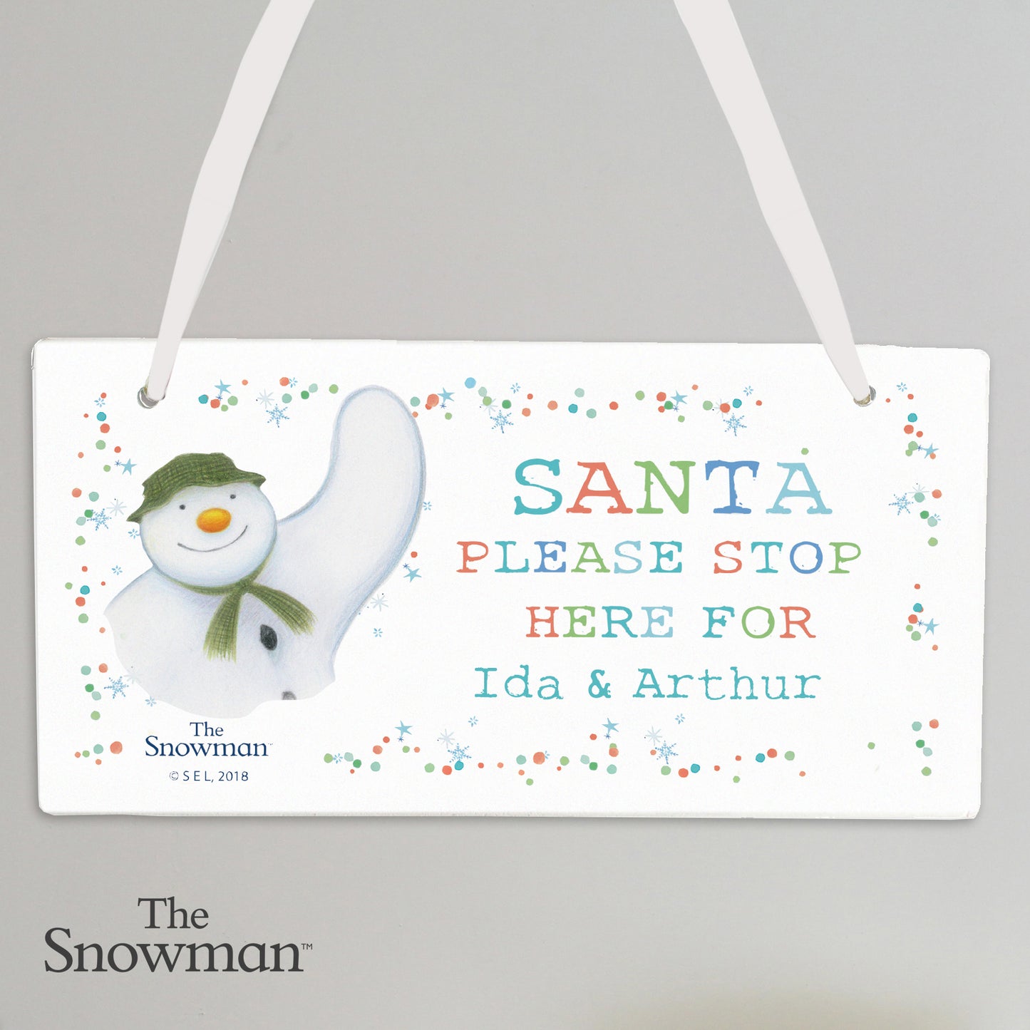 Personalised The Snowman 'Santa Stop Here' Wooden Sign