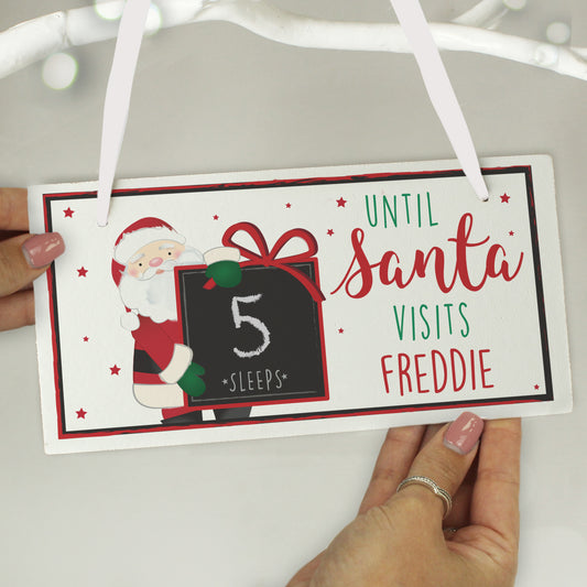 Personalised Santa Christmas Chalk Countdown Wooden Hanging Sign