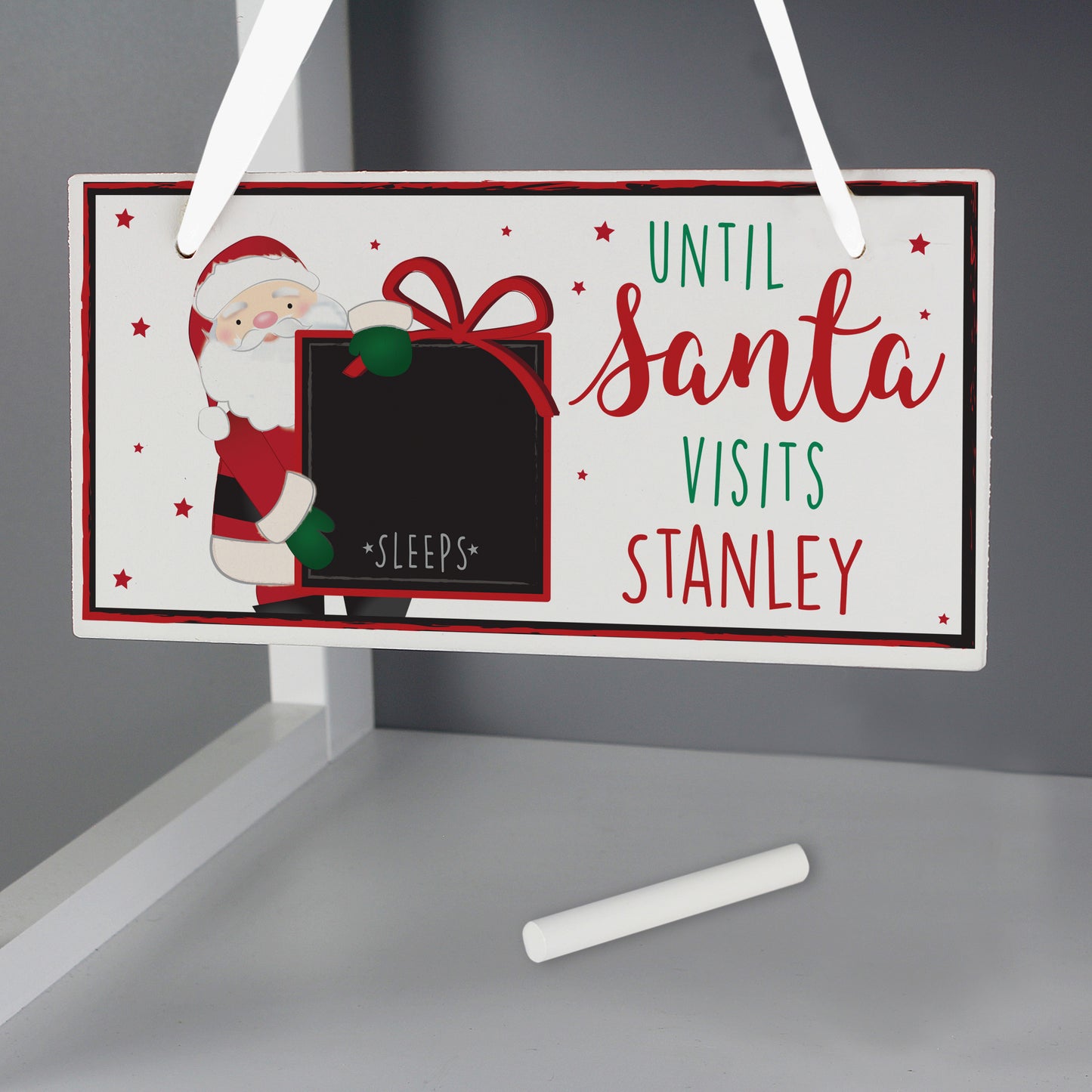 Personalised Santa Christmas Chalk Countdown Wooden Hanging Sign