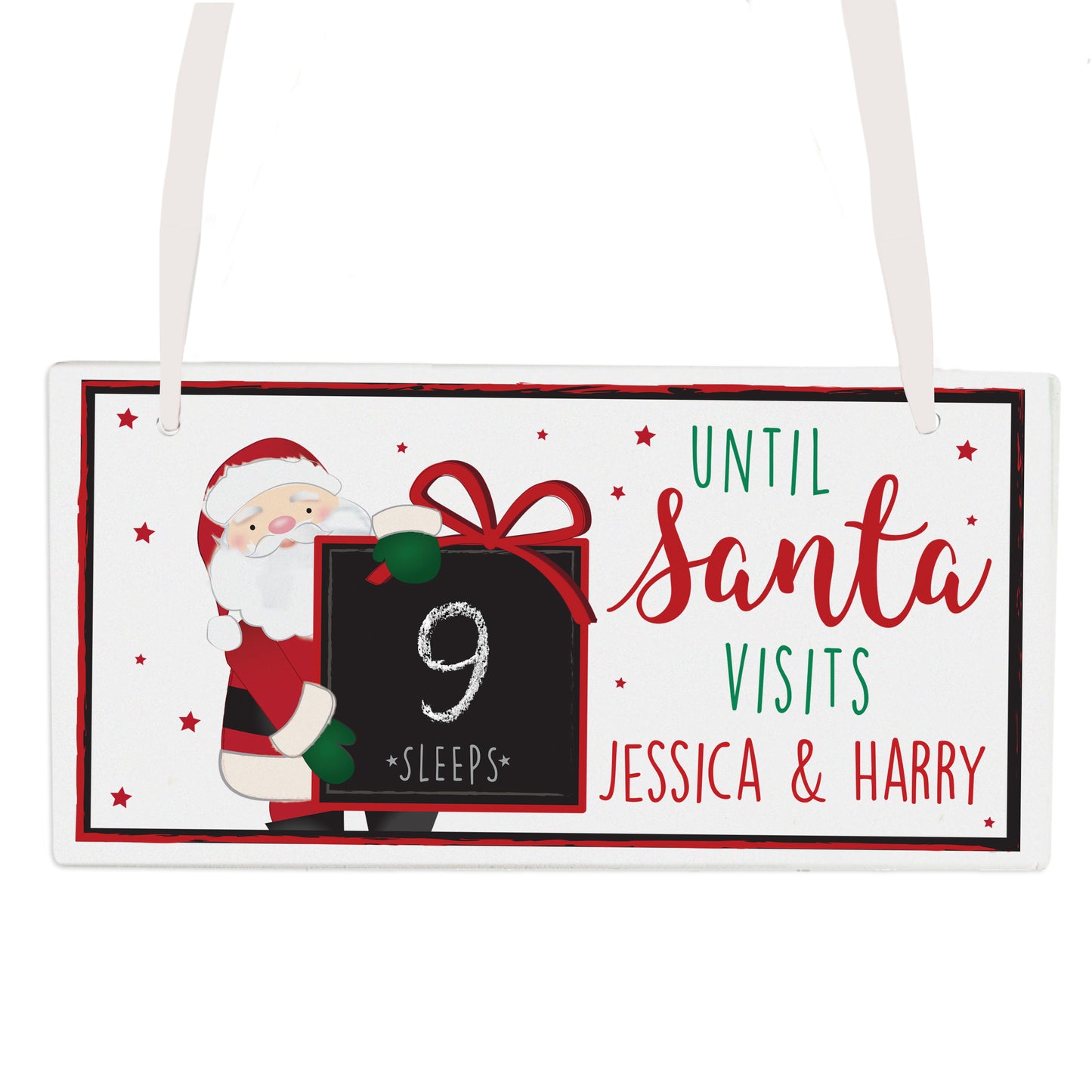 Personalised Santa Christmas Chalk Countdown Wooden Hanging Sign