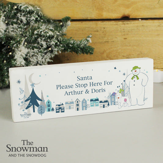 Personalised The Snowman And The Snowdog Wooden Mantel Decoration