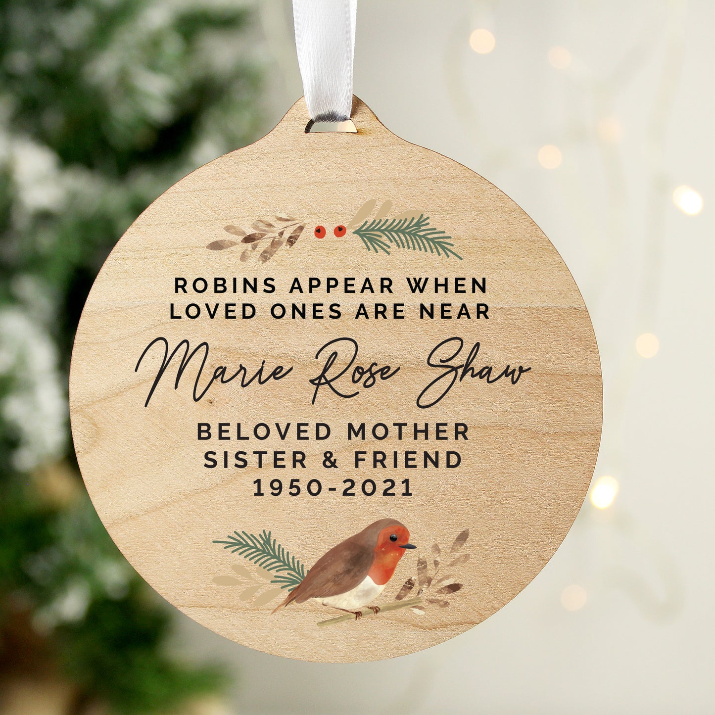 Personalised Robin Memorial Wooden Decoration