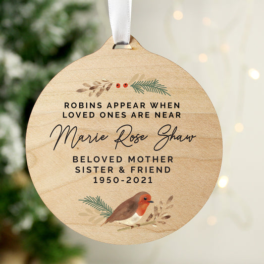 Personalised Robin Memorial Wooden Decoration