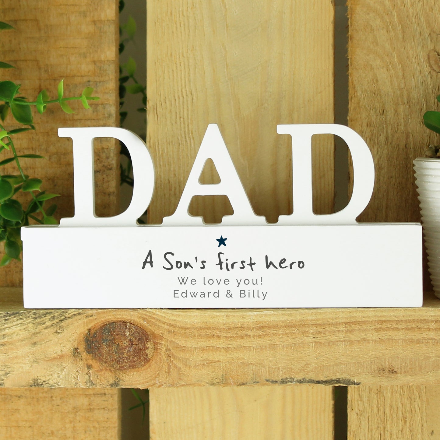Personalised 'A Sons First Hero' Wooden Father's Day Ornament