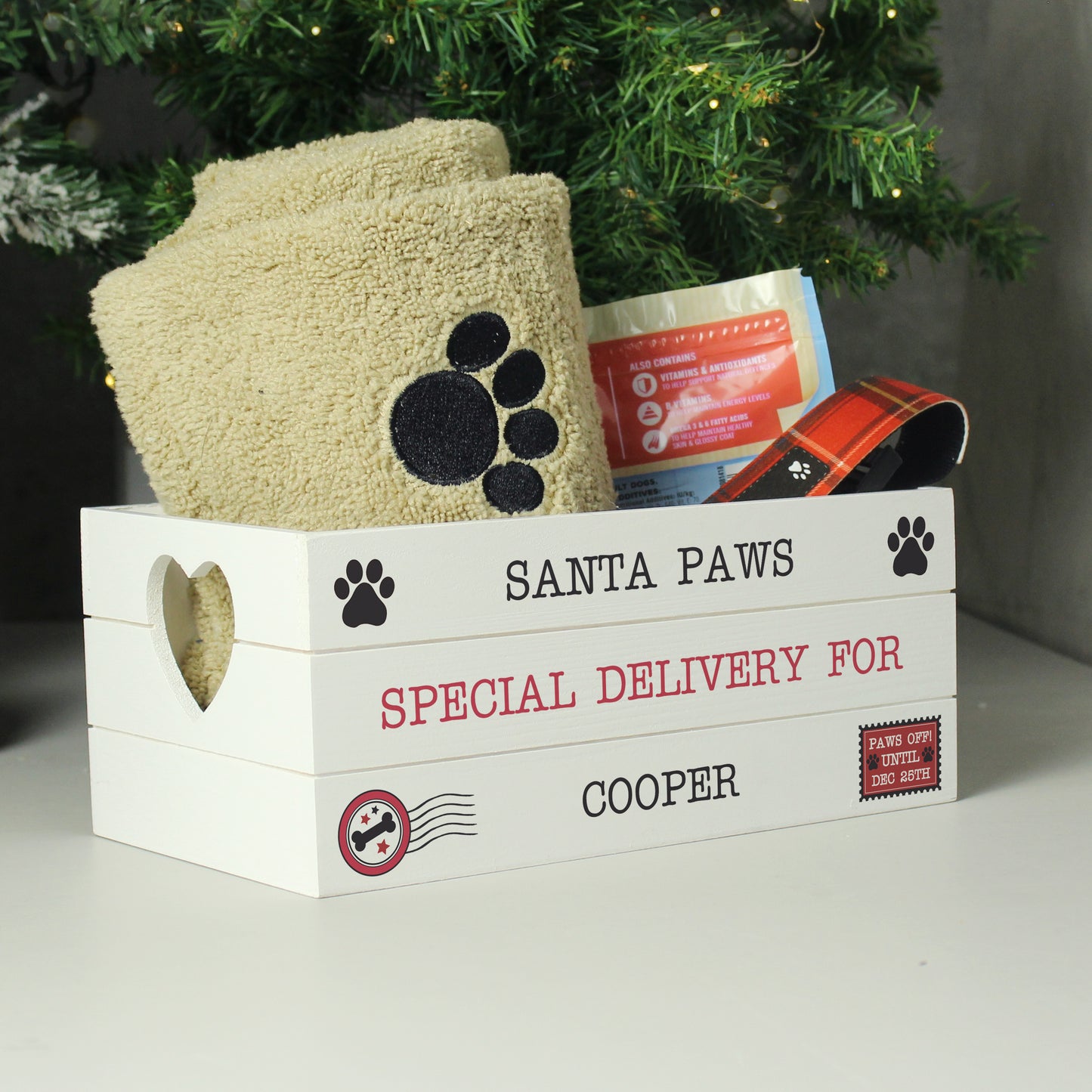Personalised 'Santa Paws' White Wooden Christmas Eve Box