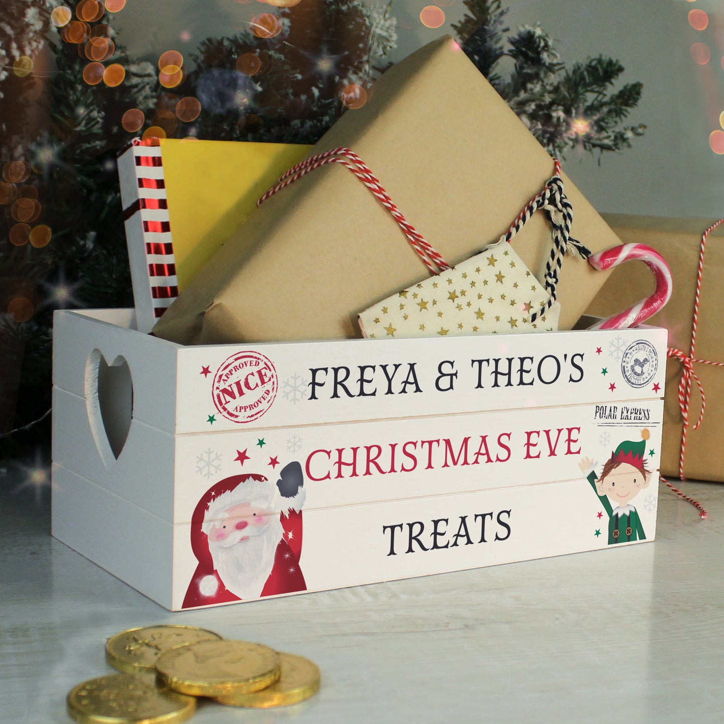 Personalised White Wooden Christmas Eve Box