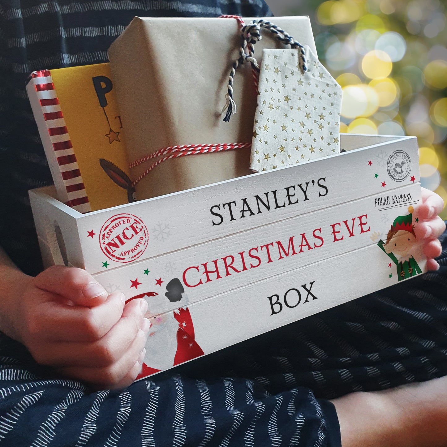 Personalised White Wooden Christmas Eve Box