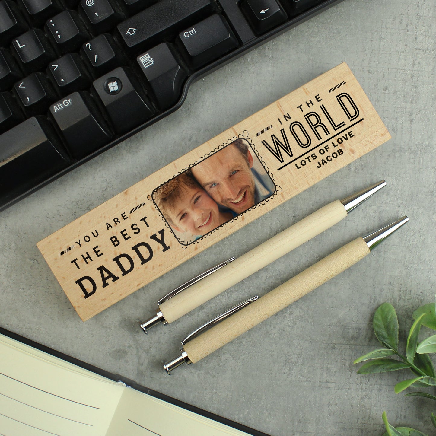 Personalised 'Best In The World' Photo Upload Father's Day Wooden Pen And Pencil Set