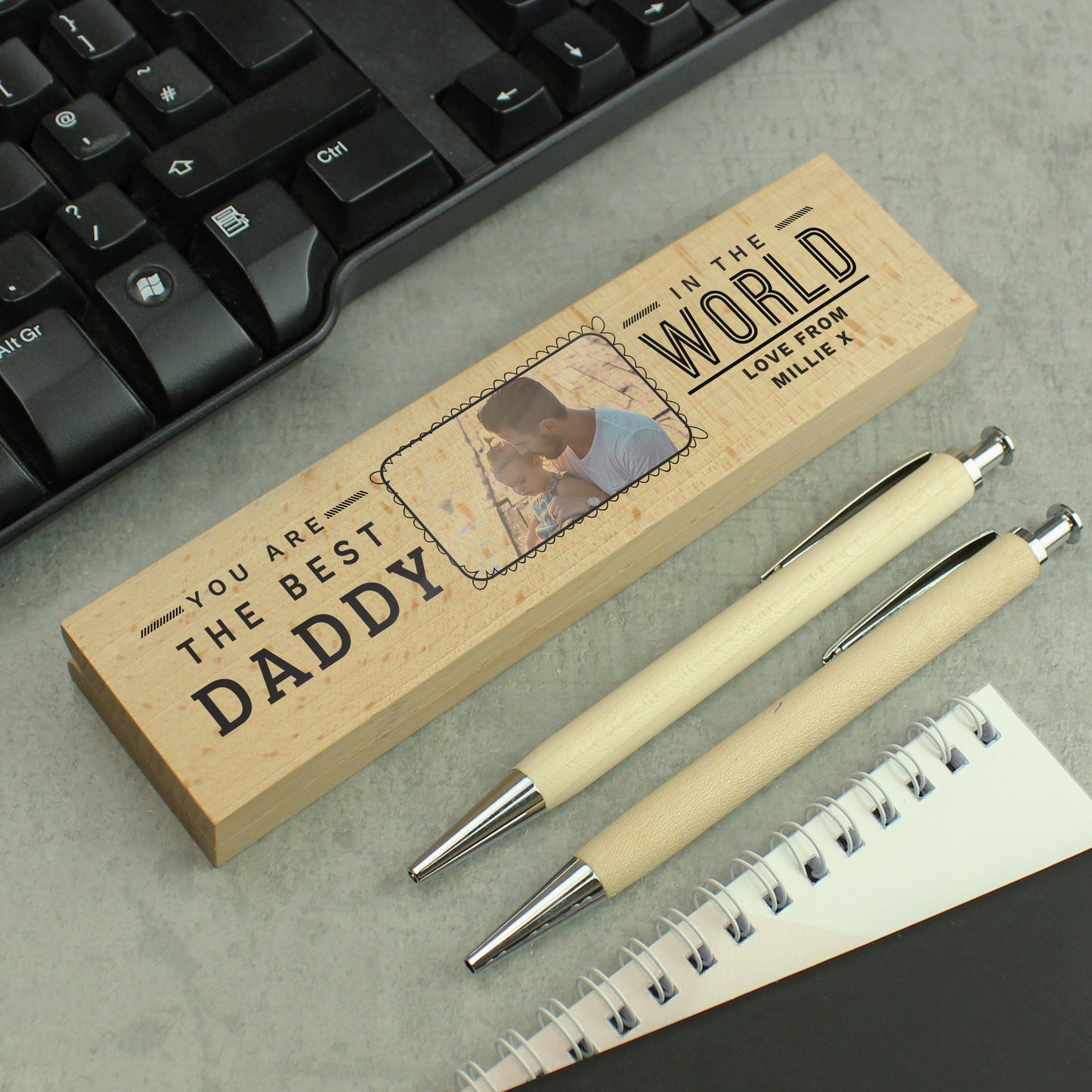 Personalised 'Best In The World' Photo Upload Father's Day Wooden Pen And Pencil Set