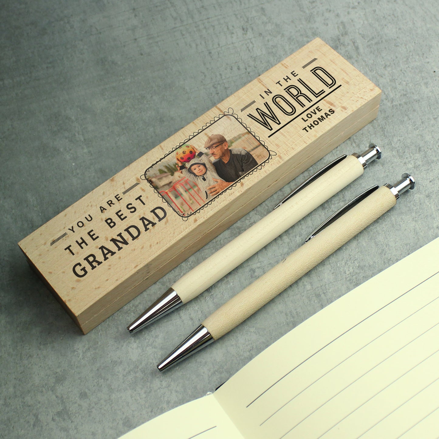 Personalised 'Best In The World' Photo Upload Father's Day Wooden Pen And Pencil Set