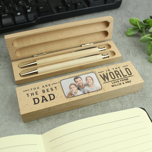 Personalised 'Best In The World' Photo Upload Father's Day Wooden Pen And Pencil Set