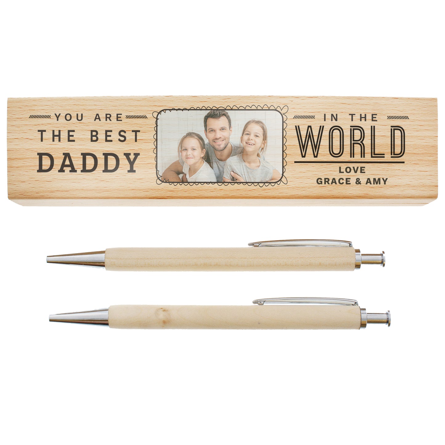 Personalised 'Best In The World' Photo Upload Father's Day Wooden Pen And Pencil Set