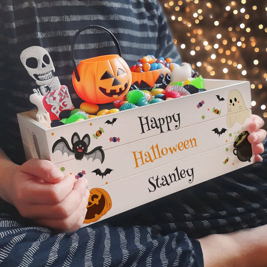Personalised Halloween 'Boo Basket' Wooden Crate