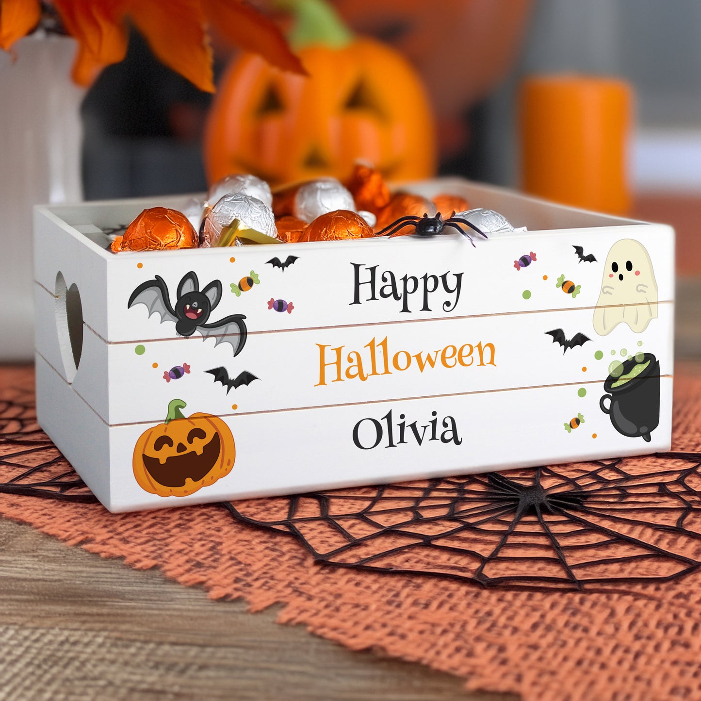 Personalised Halloween 'Boo Basket' Wooden Crate