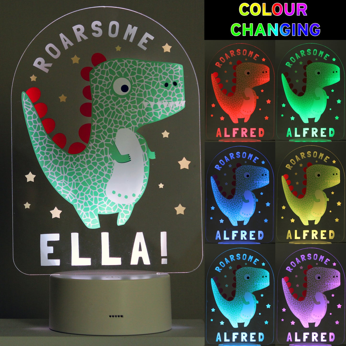 Personalised ‘Roarsome’ Dinosaur LED Colour Changing Night Light