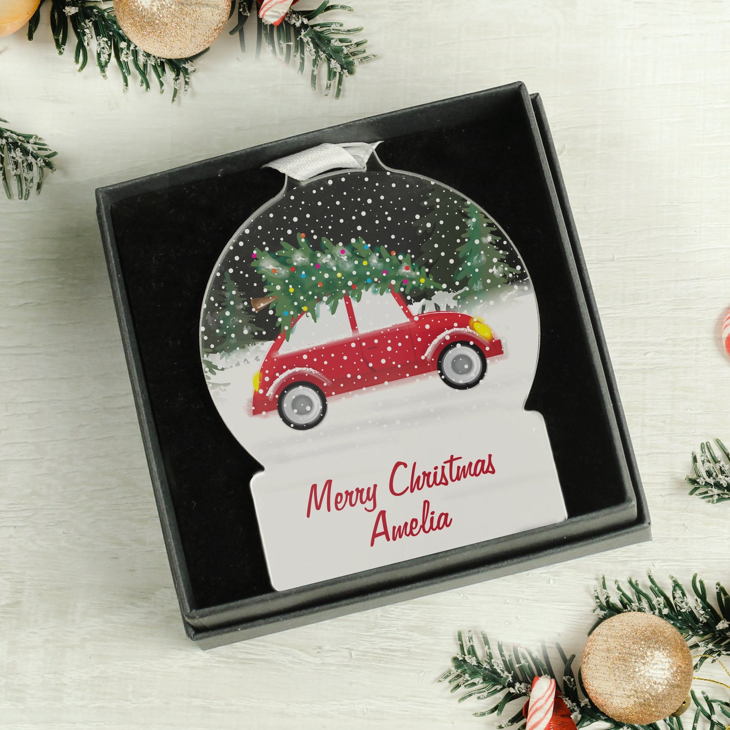Personalised Driving Home For Christmas Acrylic Snow Globe - Gift Boxed