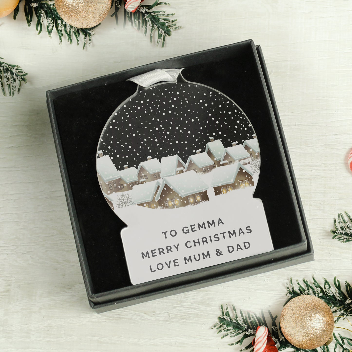 Personalised Christmas Scene Acrylic Snowglobe - Gift Boxed
