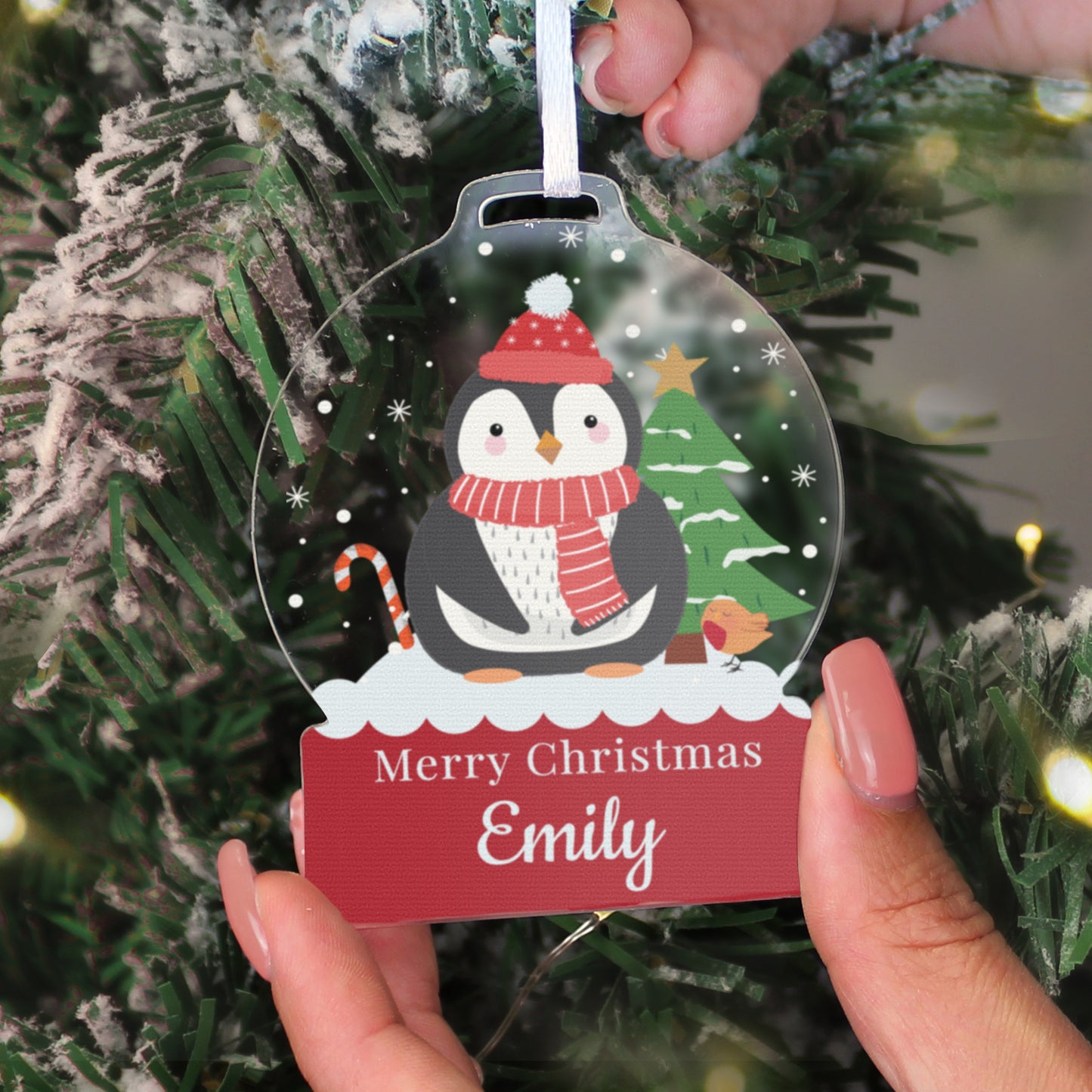 Personalised Penguin Acrylic Snowglobe - Gift Boxed