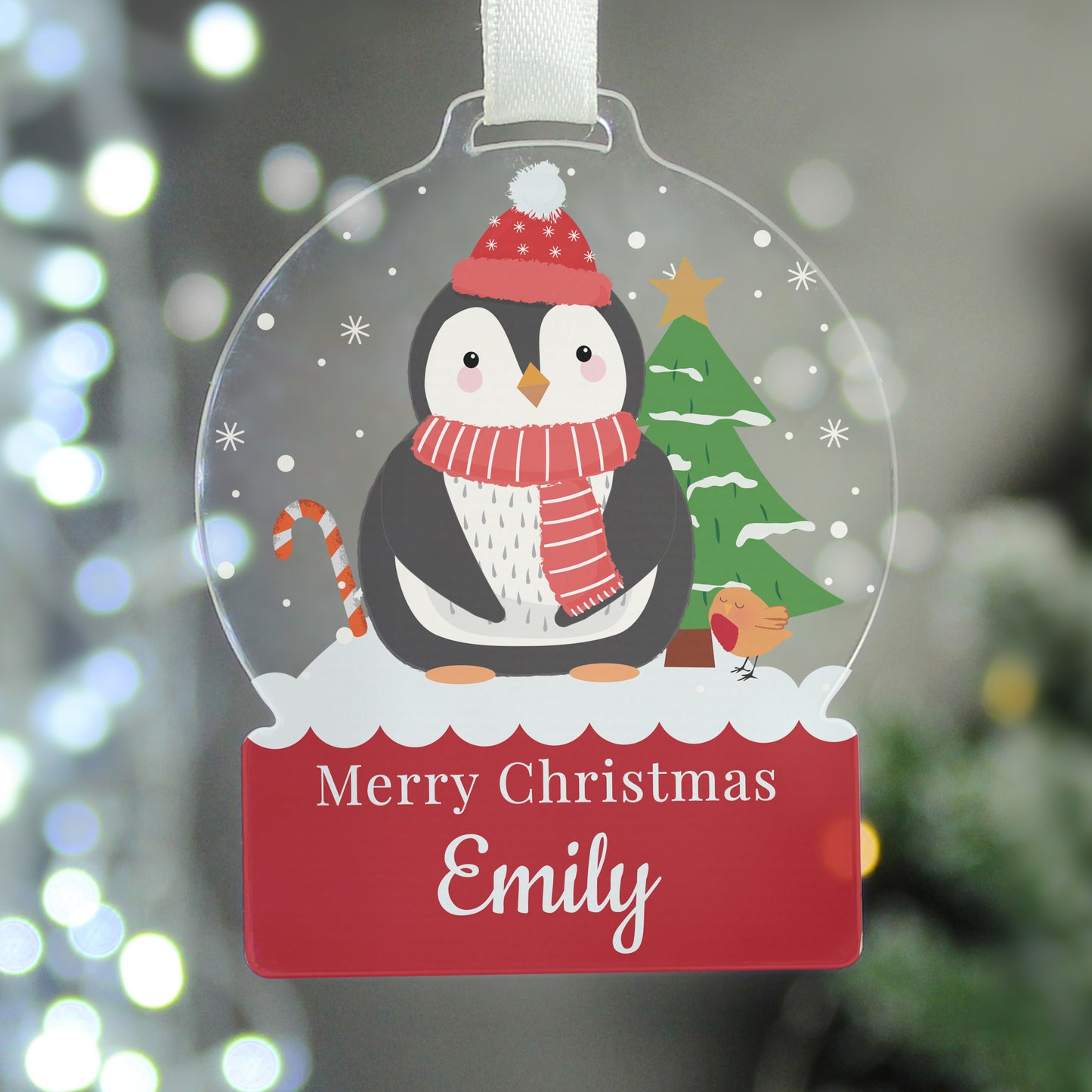 Personalised Penguin Acrylic Snowglobe - Gift Boxed