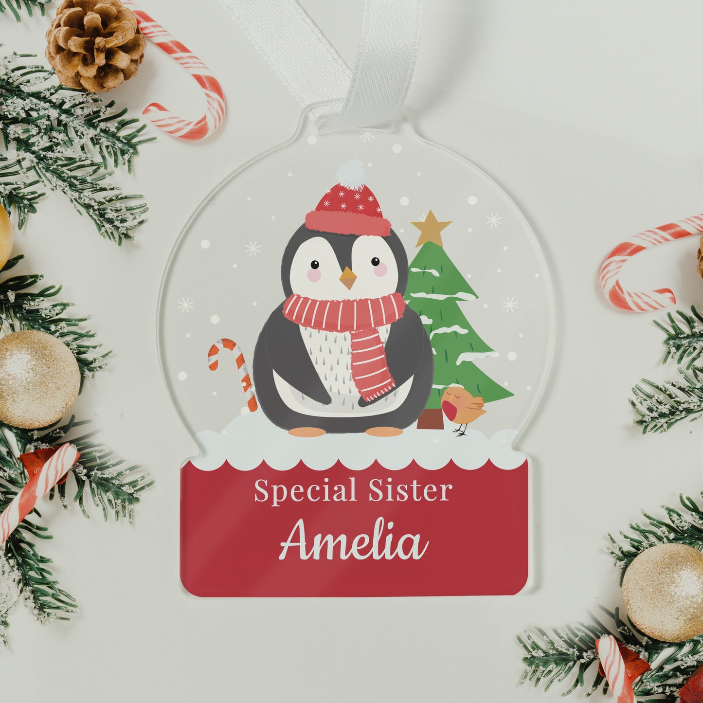Personalised Penguin Acrylic Snowglobe - Gift Boxed