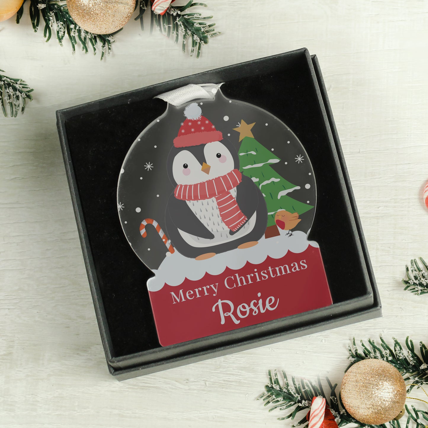 Personalised Penguin Acrylic Snowglobe - Gift Boxed