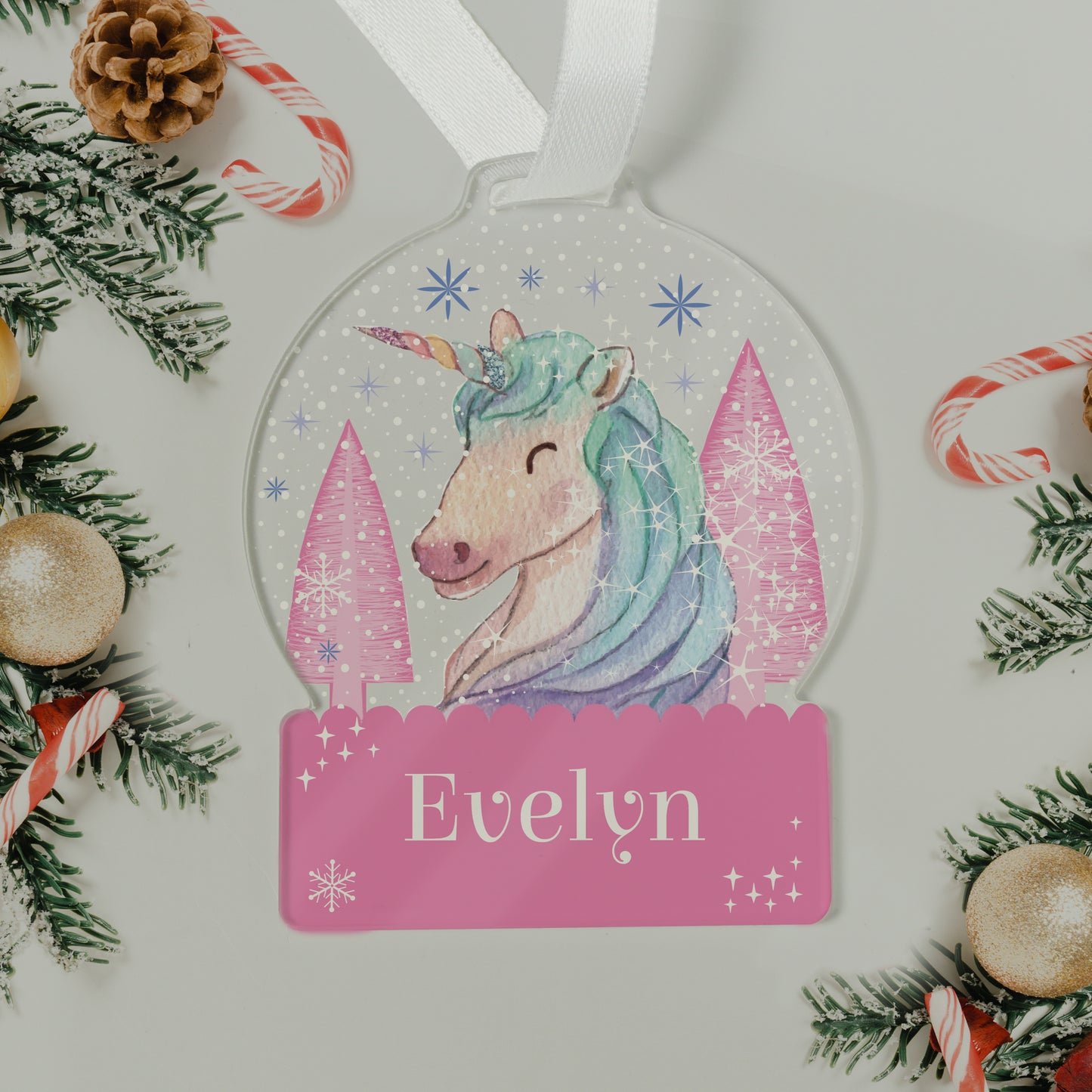 Personalised Unicorn Christmas Acrylic Snowglobe - Gift Boxed