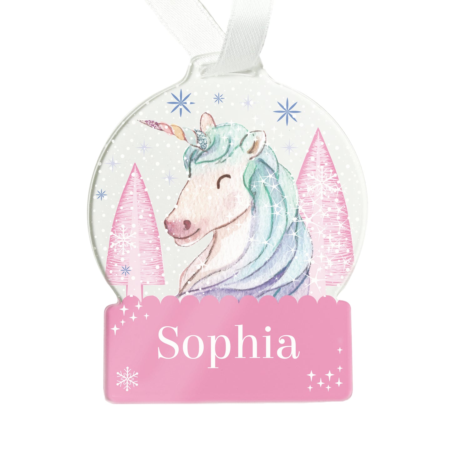 Personalised Unicorn Christmas Acrylic Snowglobe - Gift Boxed