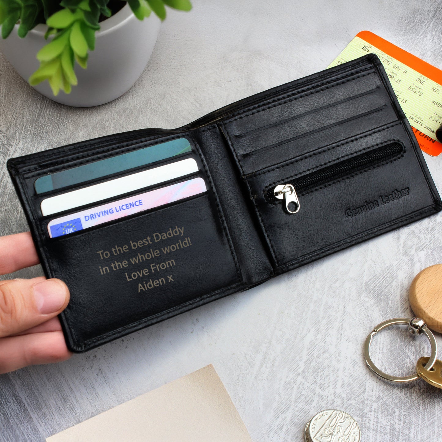 Personalised Black Leather Wallet Father's Day Gift