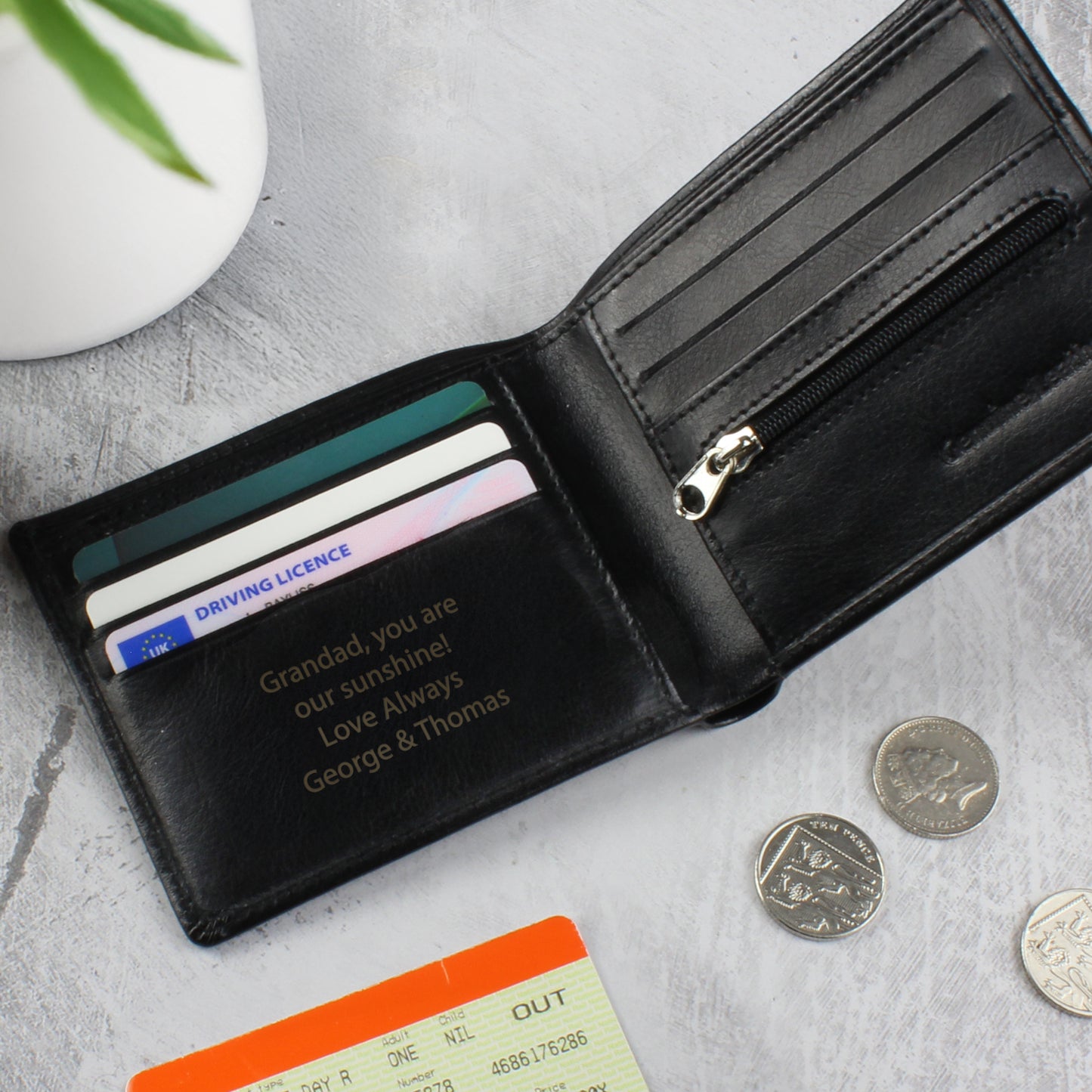 Personalised Black Leather Wallet Father's Day Gift