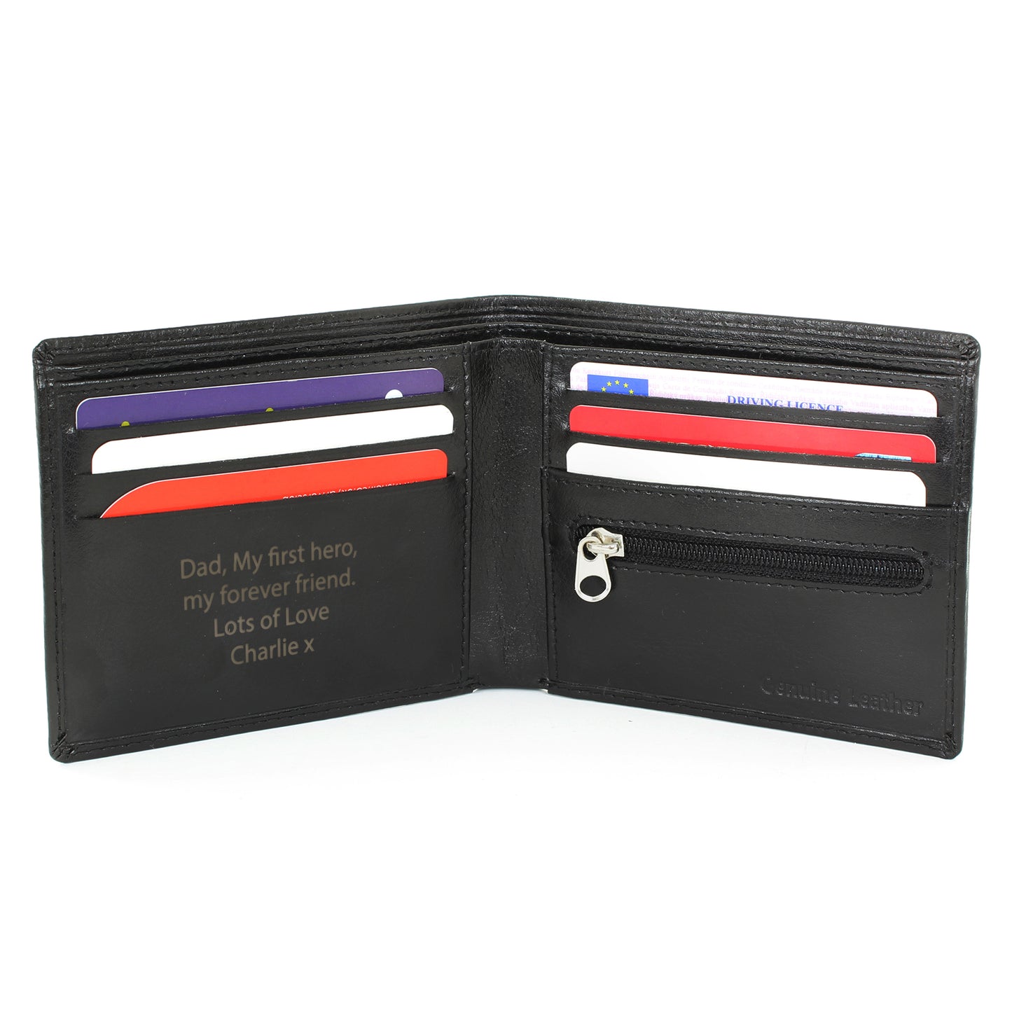 Personalised Black Leather Wallet Father's Day Gift