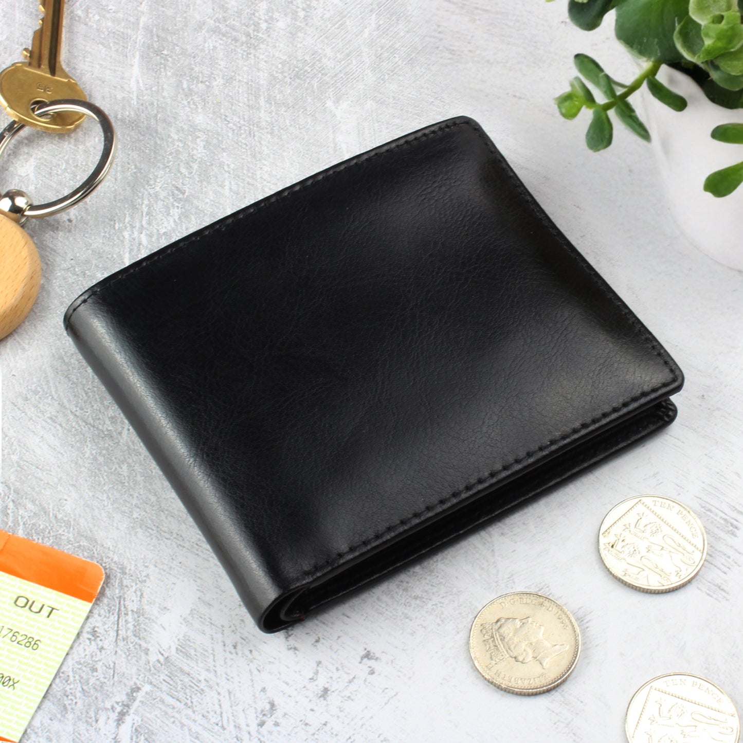Personalised Black Leather Wallet Father's Day Gift