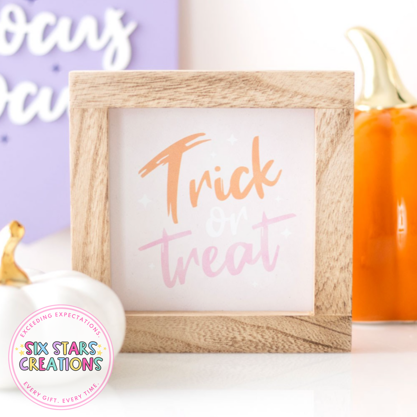 Pink Trick or Treat Wooden Frame Sign