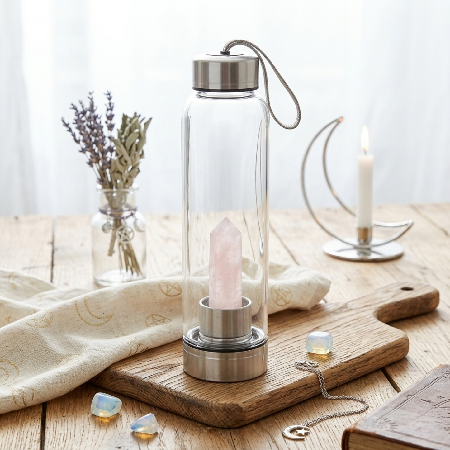 Rose Quartz Purifying Glass Water Bottle