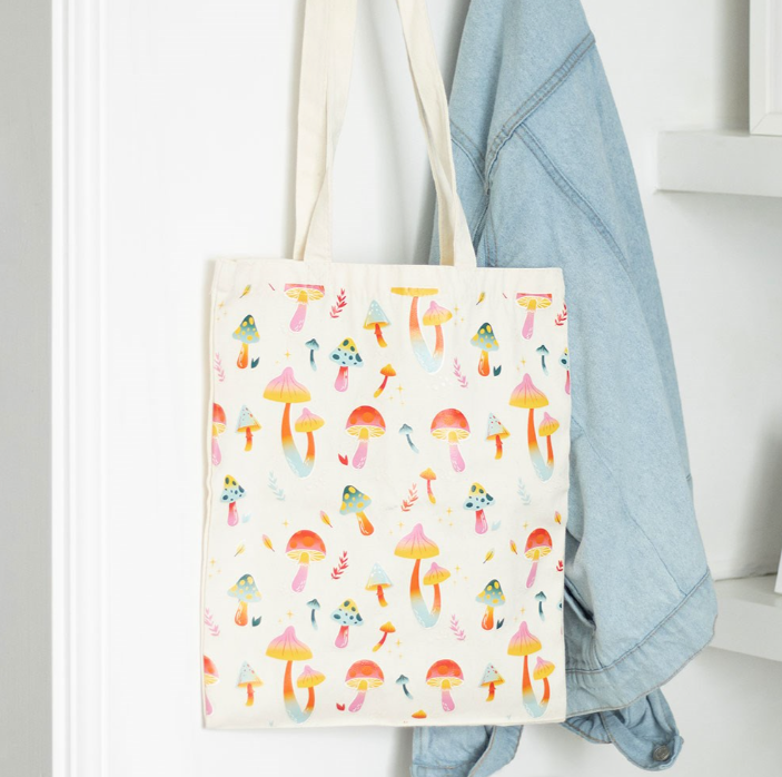 Funky Fungi Mushroom Print Polycotton Tote Bag