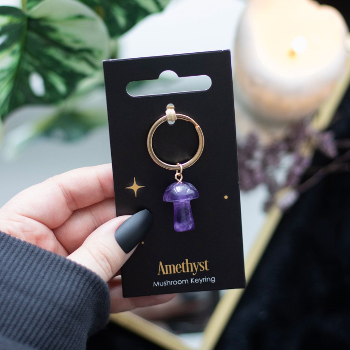 Amethyst Crystal Mushroom Keyring