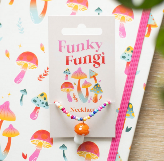Orange Mushroom Beaded Pendant Necklace
