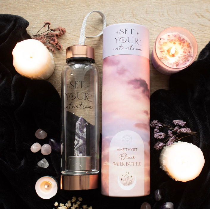 Amethyst Set Your Intention Glass Water Bottle
