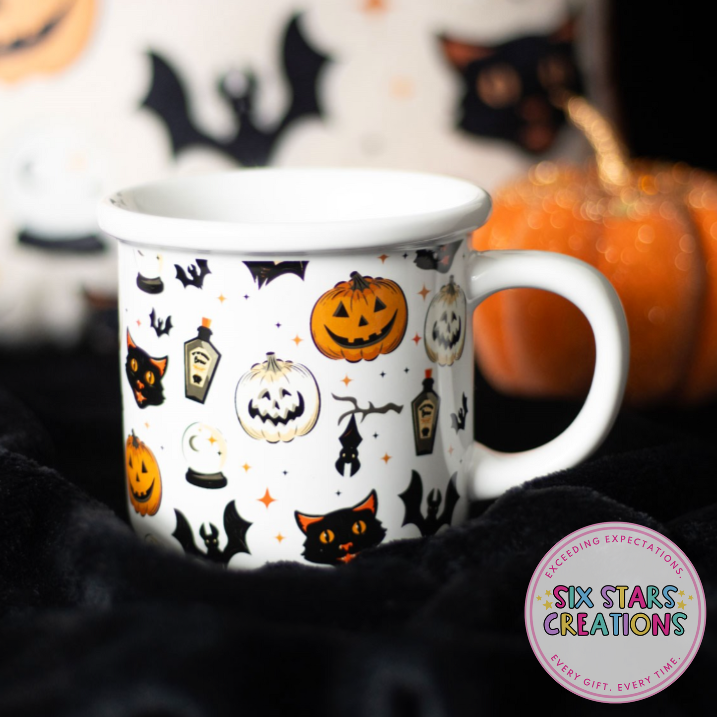 Spooky Cat and Pumpkin Print Mug