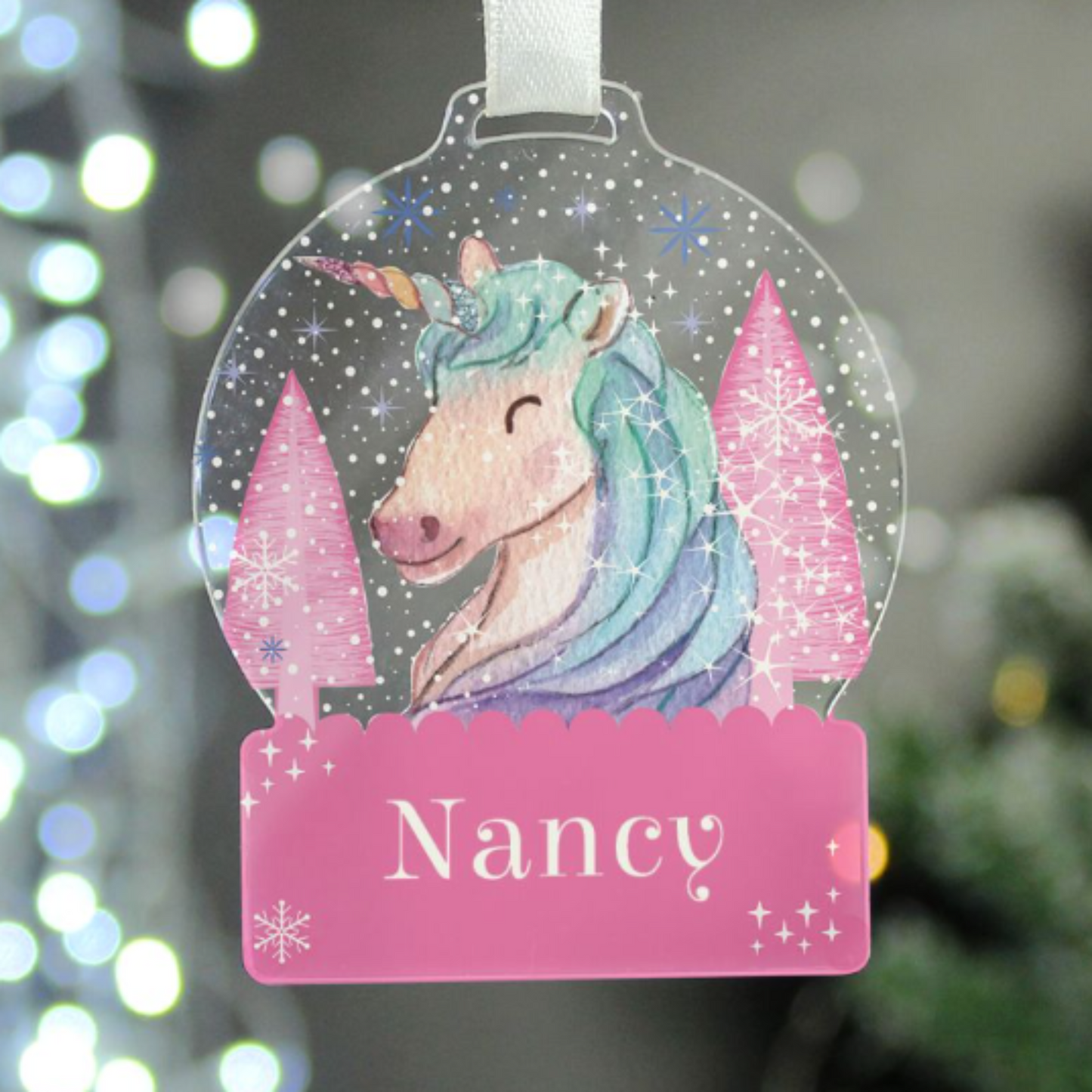 Personalised Unicorn Christmas Acrylic Snowglobe - Gift Boxed