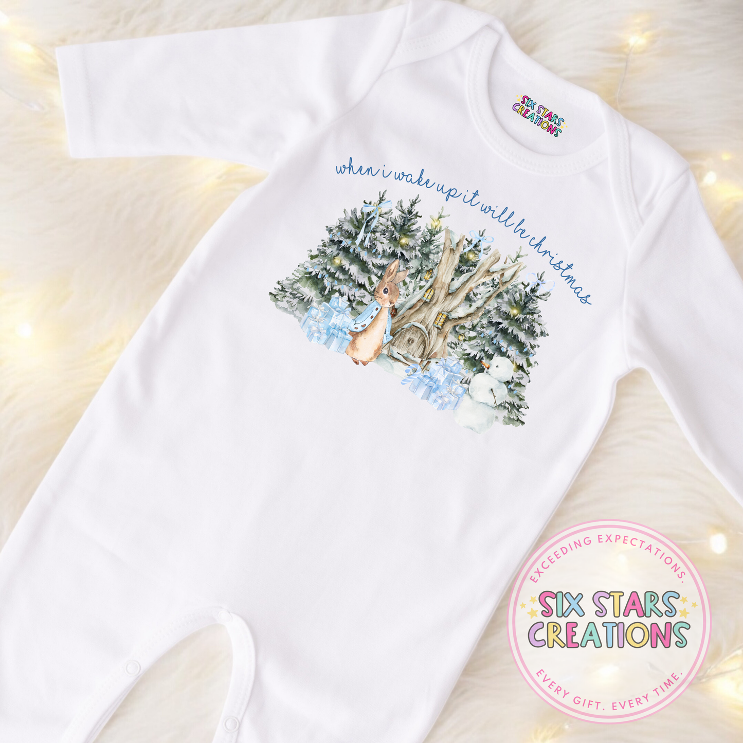 ‘When I Wake Up It Will Be Christmas’ Blue Bunny Sleepsuit