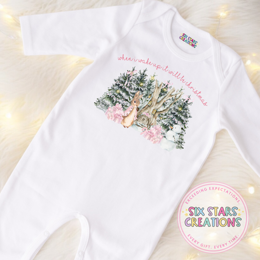 ‘When I Wake Up It Will Be Christmas’ Pink Bunny Sleepsuit