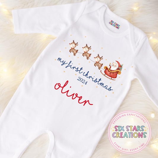 Personalised My First Christmas Santa’s Sleigh Sleepsuit